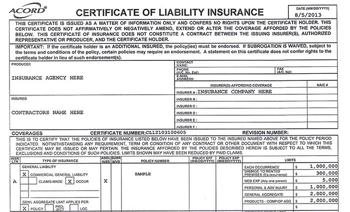20 Fresh Acord Certificate Of Liability Insurance