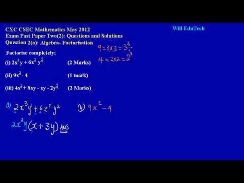 CXC, CSEC Past Papers: CSEC CXC Maths Past Paper 2 Question 2a May 2012 Exam Solutions (Answers...