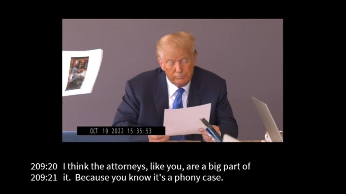Photo of Donald Trump at rape case deposition.