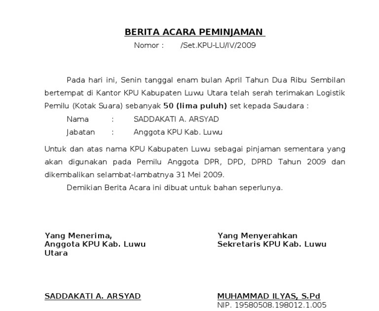 Contoh Surat Serah Terima Barang Jaman Contoh Surat