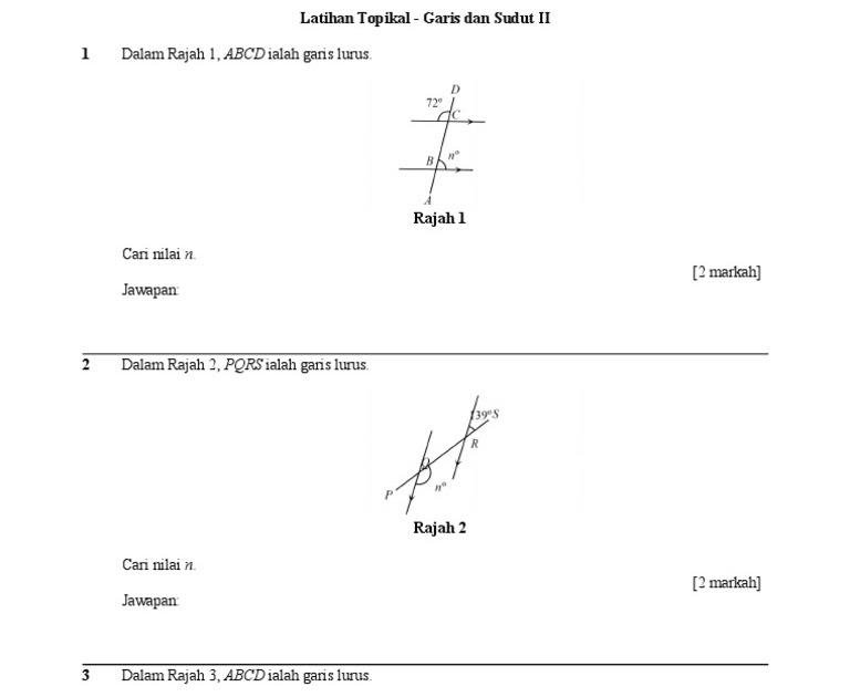 Soalan Matematik Sudut Dan Garis - Kecemasan e