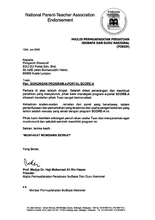 Surat Rasmi Permohonan Kepada Yb - Surat Rasmi B