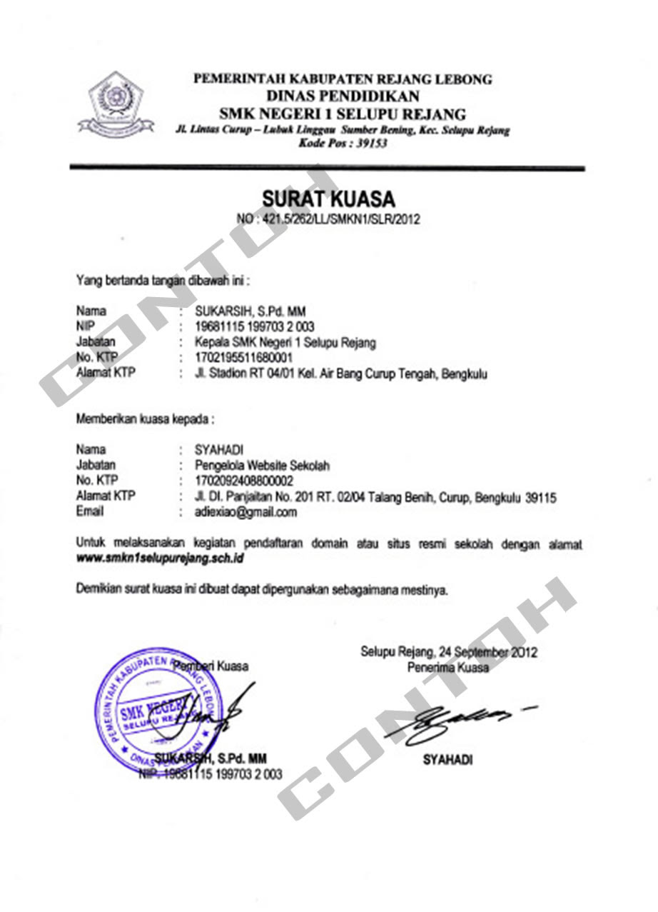 Contoh Surat Kuasa Wakil Malaysia - Gontoh