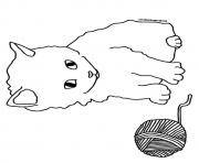 Download Coloring Page Outline Of A Fluffy Cat Playing With Ball ...