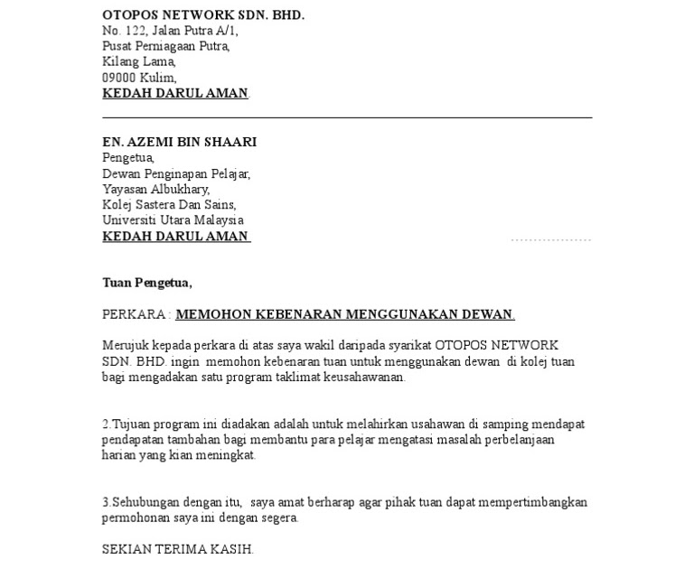 Contoh Surat Rasmi Rayuan Pertukaran Sekolah Rendah Anak 