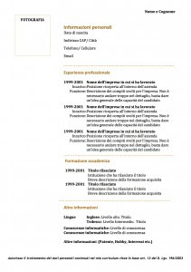 Modello curriculum vitae in formato europeo da scaricare in formato pdf e compilare: Model Cv Italiano