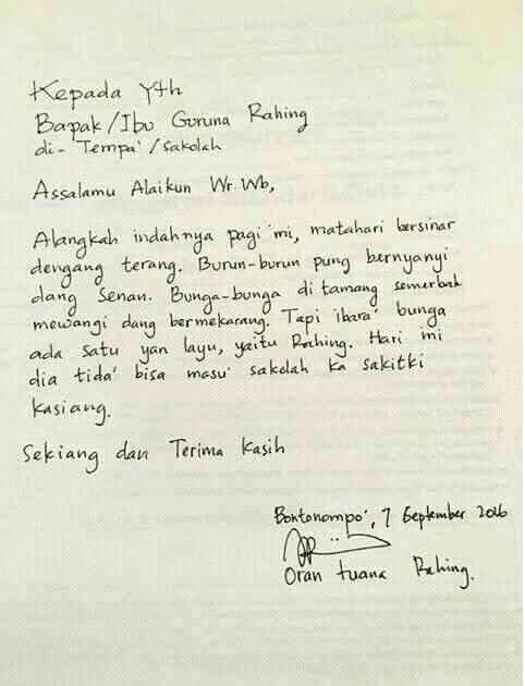 Contoh Surat Sakit Tulisan Tangan Untuk Sekolah Contoh Surat