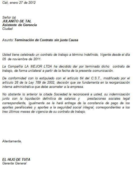 Carta De Despido De Mutuo Acuerdo - New Sample m