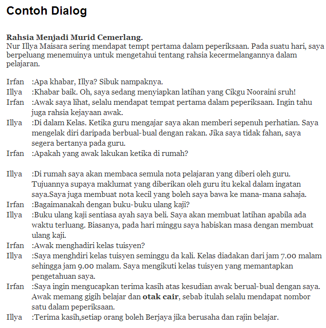 Contoh Karangan Jenis Dialog Pmr - Contoh Oliv