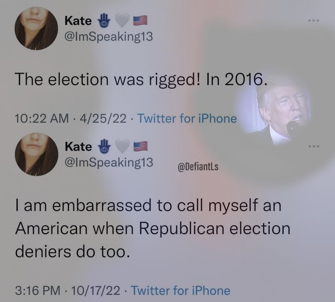 Hyprocrite: Kate. First says 2916 election was rigged then condemns 2020 election deniers.