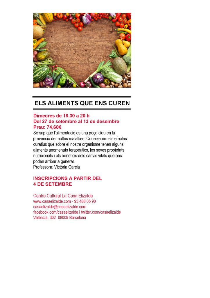 Excelente casa en esquina con amplio jardín con pileta y quincho. Curso Alimentos Que Nos Curan Segunda Edicion Otono 2017 Centro Cultural Casa Elizalde Inscripciones A Partir Del 4 De Septiembre Nexesalut