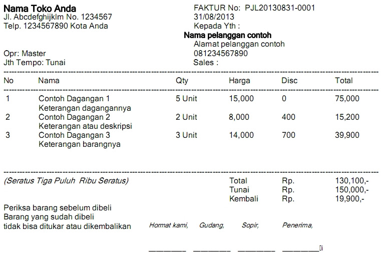 Contoh Nota Toko Kue