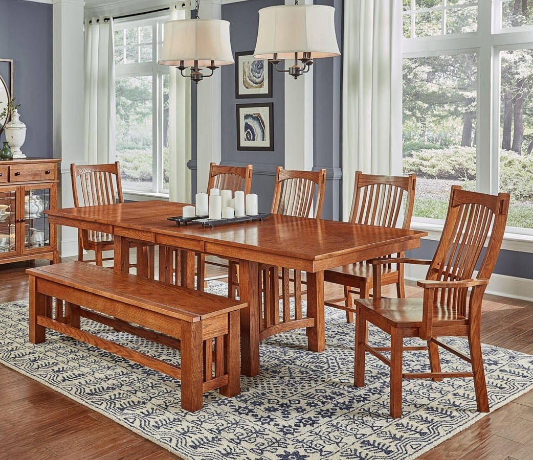 Bradbury oak dining set 125cm(170) extending table with 6 henley cream faux leather dining chairs. A America Laurelhurst Mission Oak 6pc Dining Room Set The Classy Home