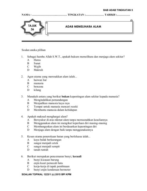 Pencemaran bunyi merupakan pencemaran yang mengganggu kehidupan manusia. Latihan Adab Memelihara Alam Flip Ebook Pages 1 4 Anyflip Anyflip
