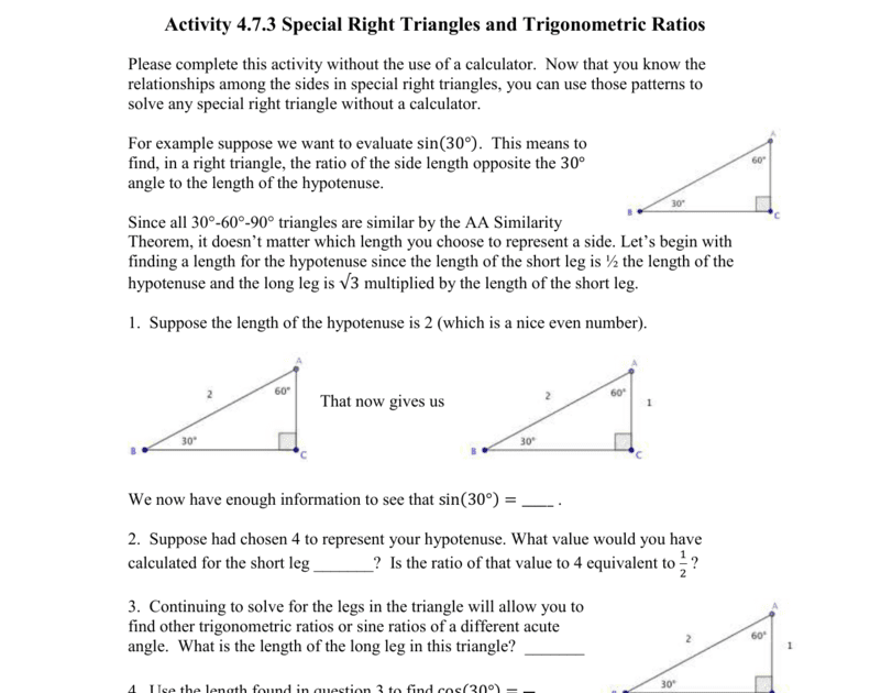 Trigonometric Ratios In Right Triangles Answer / Solve ...