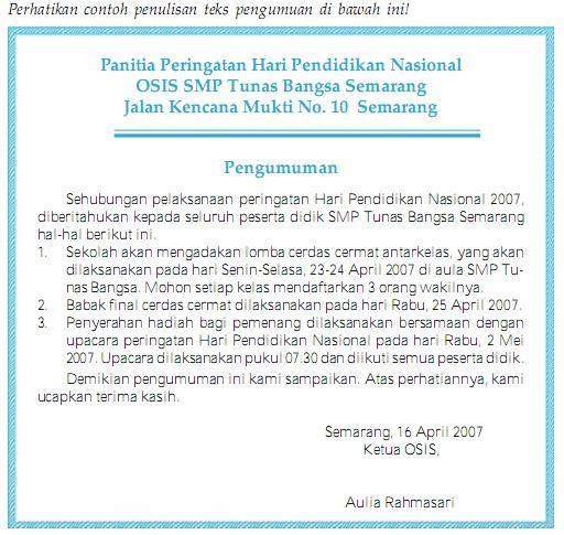 Contoh Announcement Resmi Bahasa Inggris - Contoh Hu