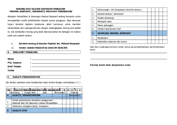 borang kaji selidik kepuasan pelanggan