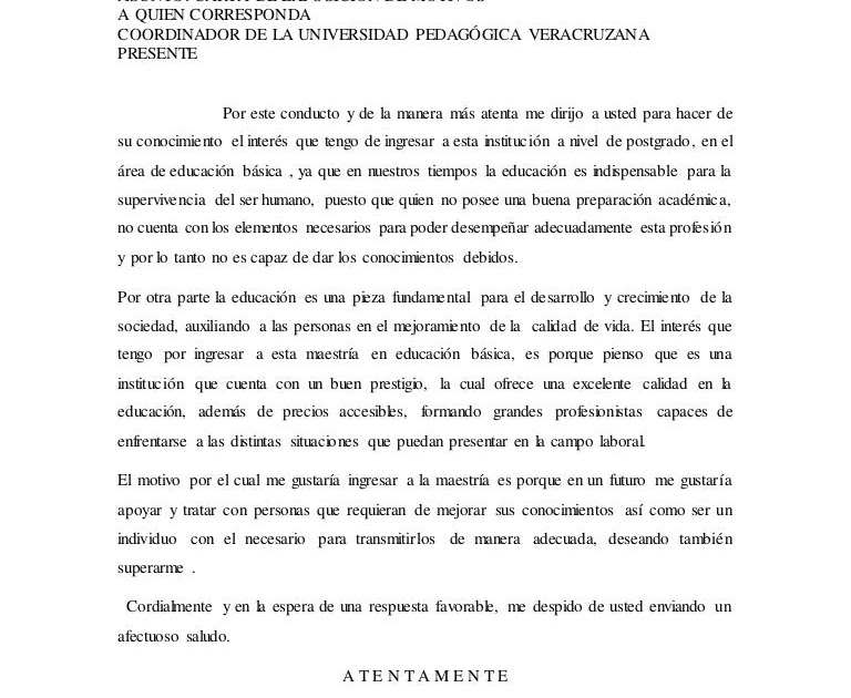 Carta Exposicion De Motivos Para Estudiar Maestria - About 