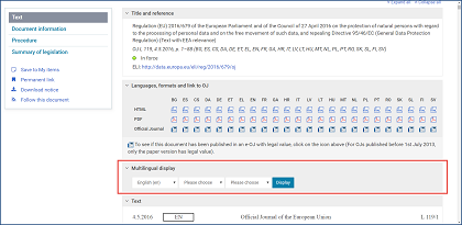 Multiligual display on EUR-Lex