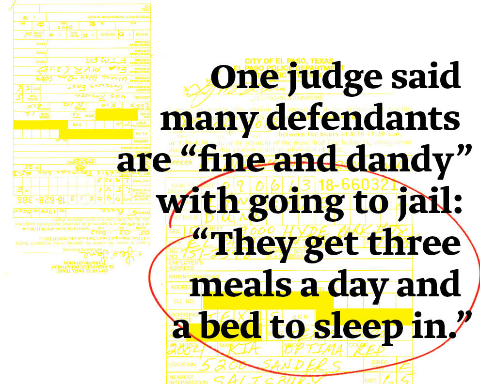 Robert Doty, presiding judge in Lubbock’s municipal court, said many defendants are “fine and dandy” with going to jail. “They get three meals a day,” he said, “and a bed to sleep in.”