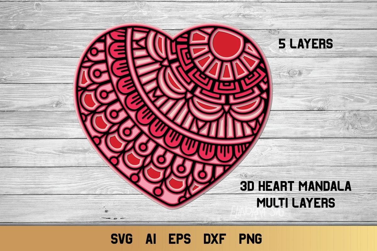 Download 3D Heart Mandala Svg Printable - Free Layered SVG Files