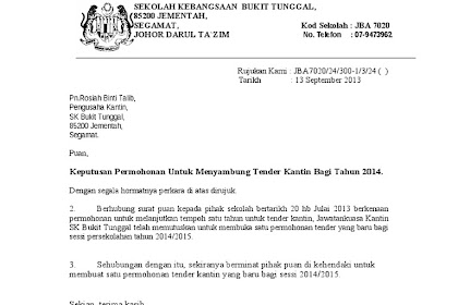 Contoh Permohonan Quatition Tender Kantin Sekolah