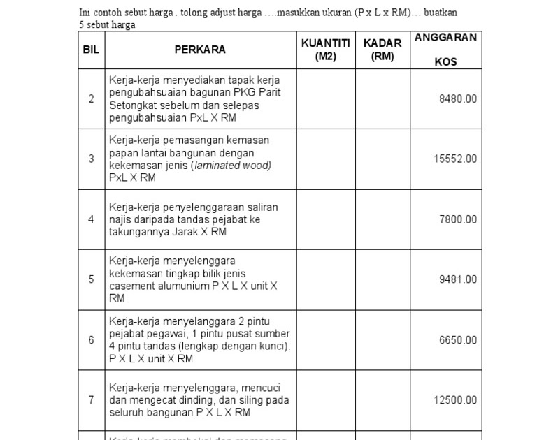 Contoh Jadual Kerja Penyelenggaraan Bangunan - Contoh Analisis