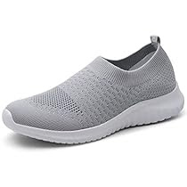 LANCROP Women's Lightweight Walking Shoes - Casual Breathable Mesh Slip on Sneakers 5 US, Label 35 Grey