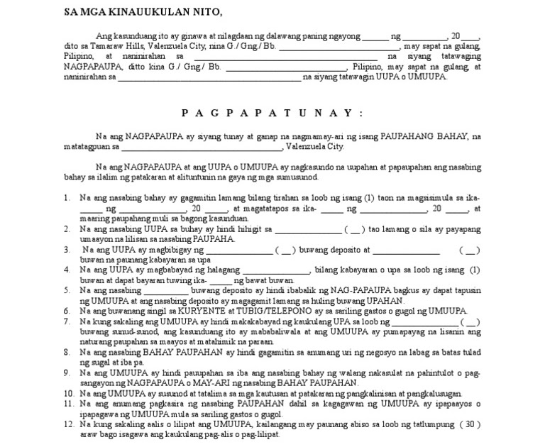 Kasunduan Sa Pagpapagawa Ng Bahay Format - Kasunduan Sa ...