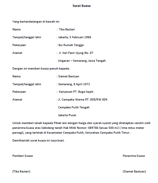 contoh surat kuasa tanah