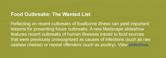 Announcement of Medscape slideshow on foodborne outbreaks