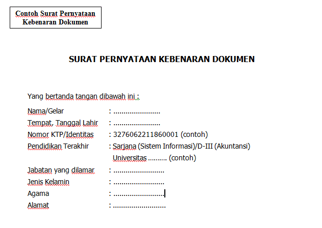 Contoh Surat Pernyataan Kebenaran Data Dan Keabsahan Dokumen Contoh Seputar Surat