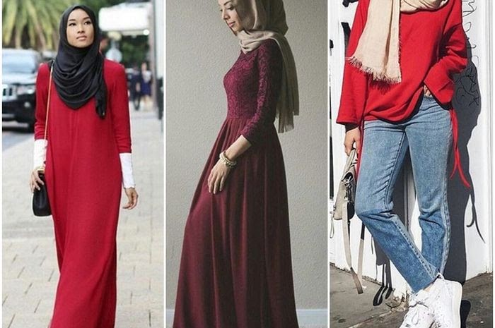 77 Warna  Jilbab Baju Merah  Maroon