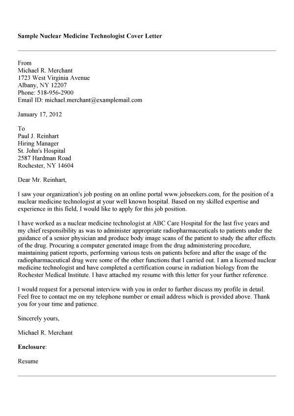 Cover Letter Sample Medical Technologist - 100+ Cover ...