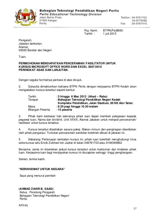 Contoh Surat Rasmi Jemputan Mesyuarat Agong
