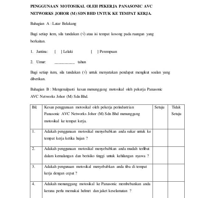 Contoh Borang Soal Selidik Yang Lengkap - Contoh Grow