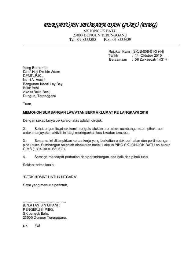 Surat Rasmi Kepada Menteri Besar Johor - GRasmi
