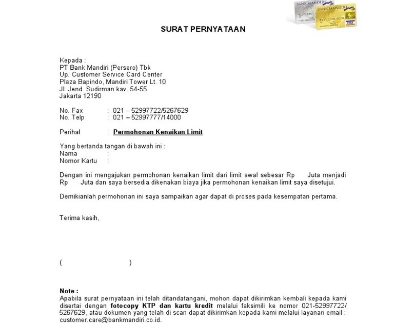 Surat Pernyataan Pelunasan Kartu Kredit Bri / Contoh Surat Keringanan