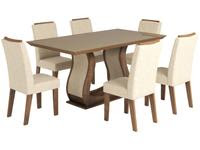 Conjunto de Mesa com 6 Cadeiras Estofadas