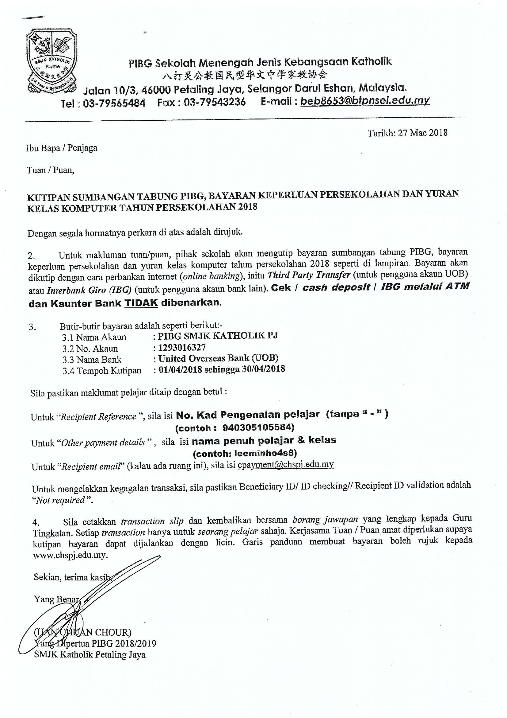 Contoh Surat Peringatan Bayaran Yuran Pibg Contoh Surat