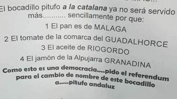 Cartel del bat en el que anuncia que va a cambiar el nombre de su desayuno y merienda