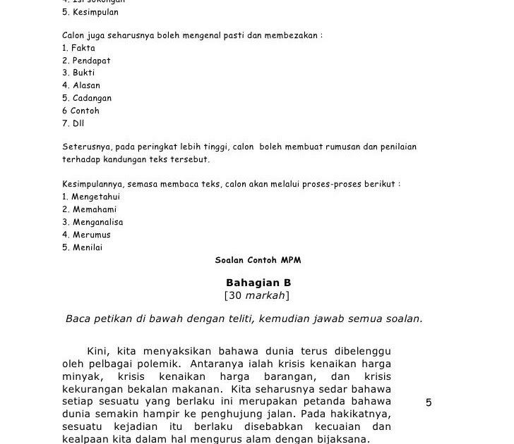 Contoh Soalan Karangan Stpm Bahasa Melayu - Malacca t