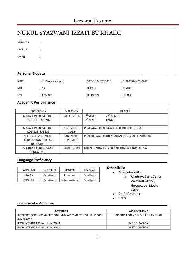 Contoh Biodata Yang Terbaik - Contoh Win