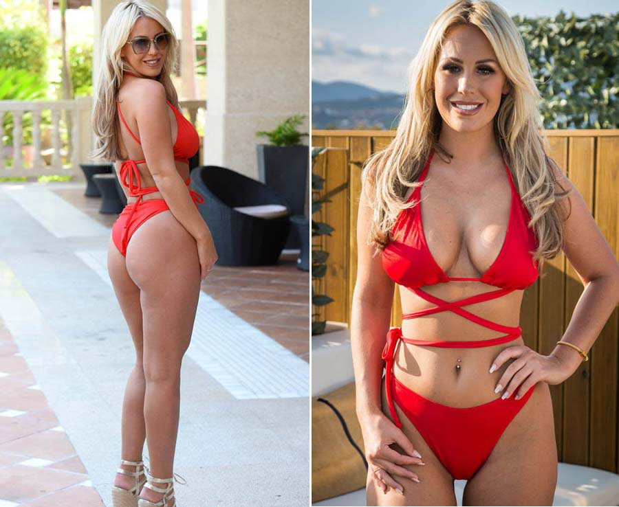 Kate shows off her figure in a strappy red bikini 
