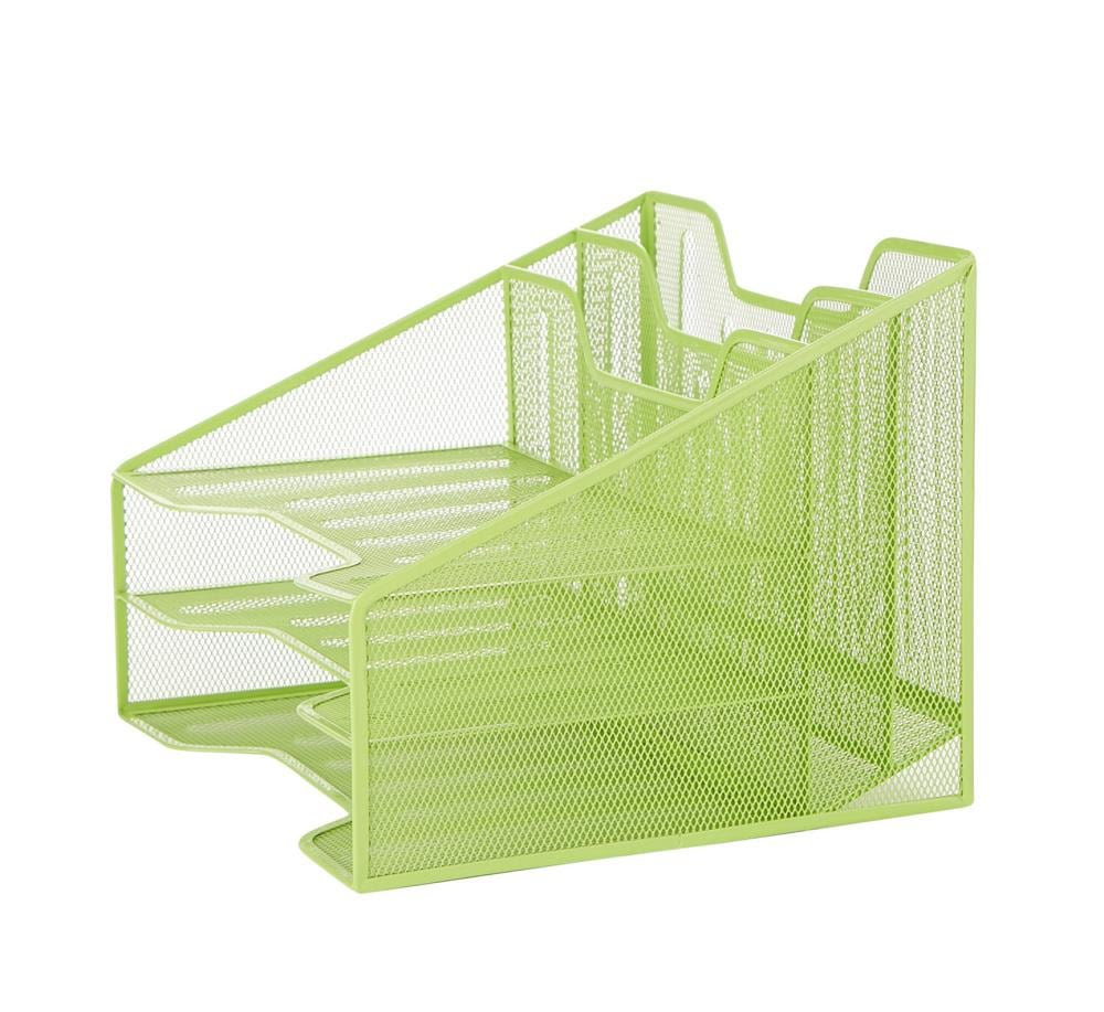 Polished, coloured (transparent or varnish) standard dimensions: Mind Reader Mind Reader Three Tiered Desk Organizer Tray 91 5 Compartments 93 Vertical Upright And Horizontal Wire Mesh Desktop Holder For Stackable File Folder Letter Mail Papers And Office Accessories Green In The Office