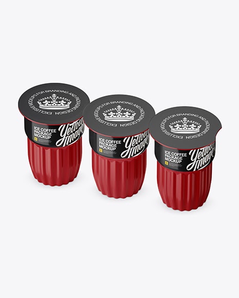 Download Glossy Ice Coffee 3 K-Cups Package Mockup - Halfside View (High-Angle Shot) Cup & Bowl Mockups
