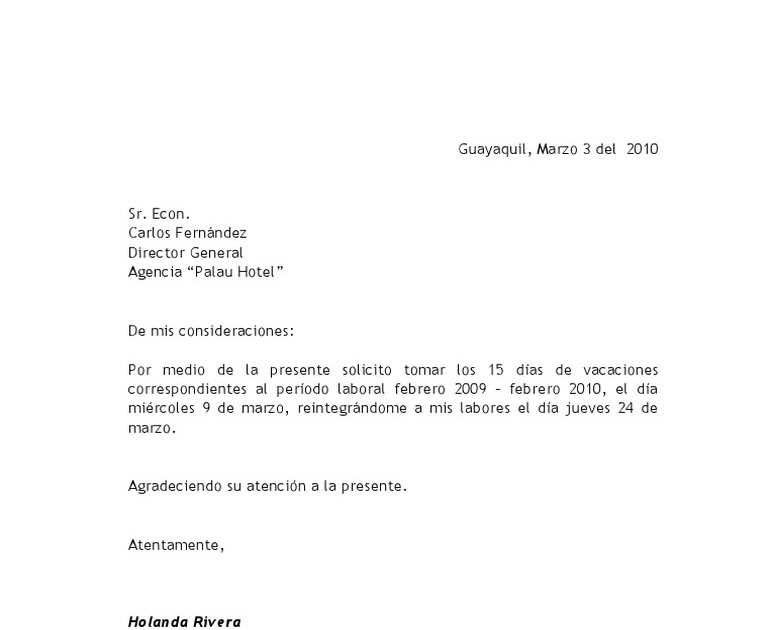 Carta De Solicitud Vacaciones Anticipadas - j Carta De