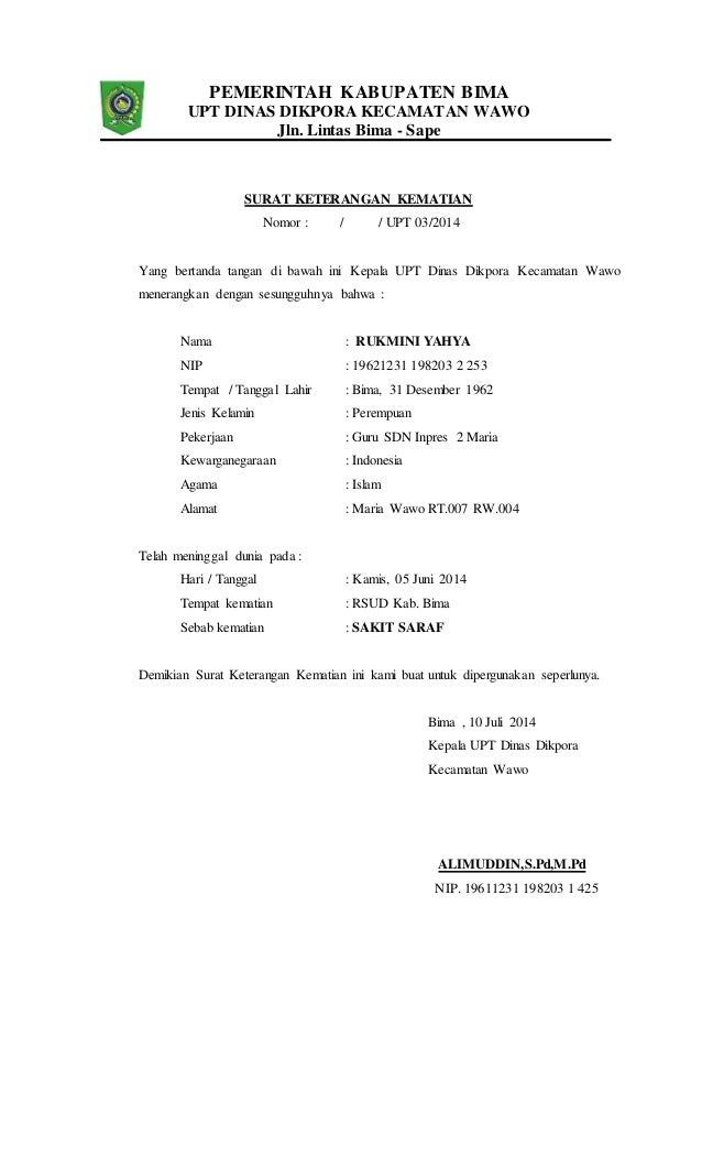 Contoh Surat Kematian Klinik Contoh Surat