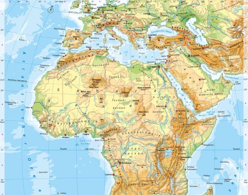  Afrika  Topographie Karte  Deutsch  Kart Over