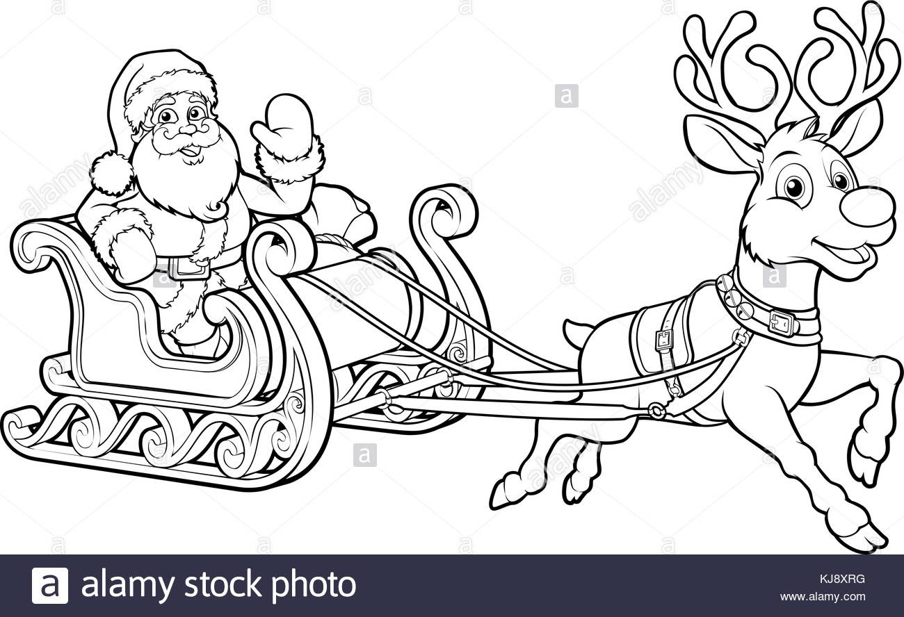 Cartoon Santa On His Sleigh Drawing